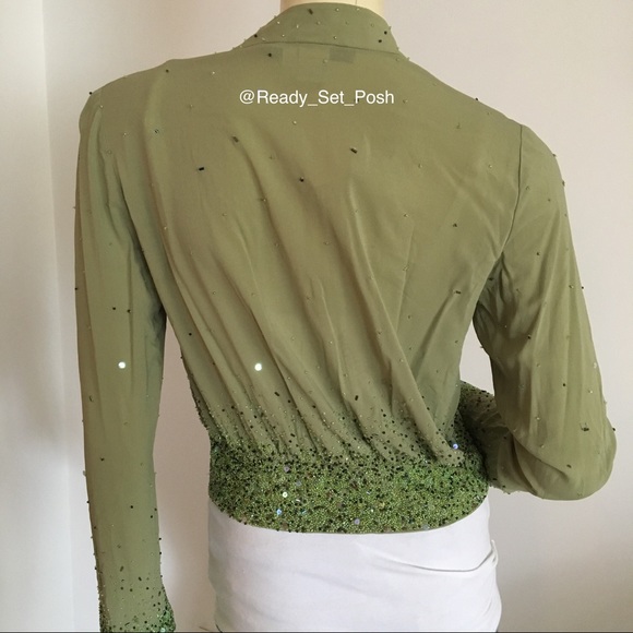 Green silk beaded bomber style zip up jacket - Picture 4 of 7